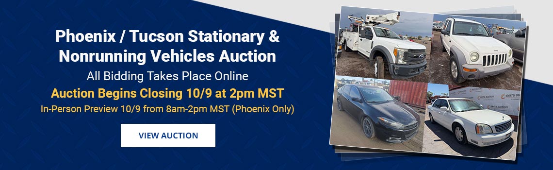 Phoenix & Tucson Stationary & Nonrunning Vehicles Auction Begins Closing Friday, October 9th