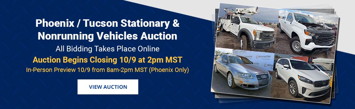Phoenix & Tucson Stationary & Nonrunning Vehicles Auction Begins Closing Friday, October 9th