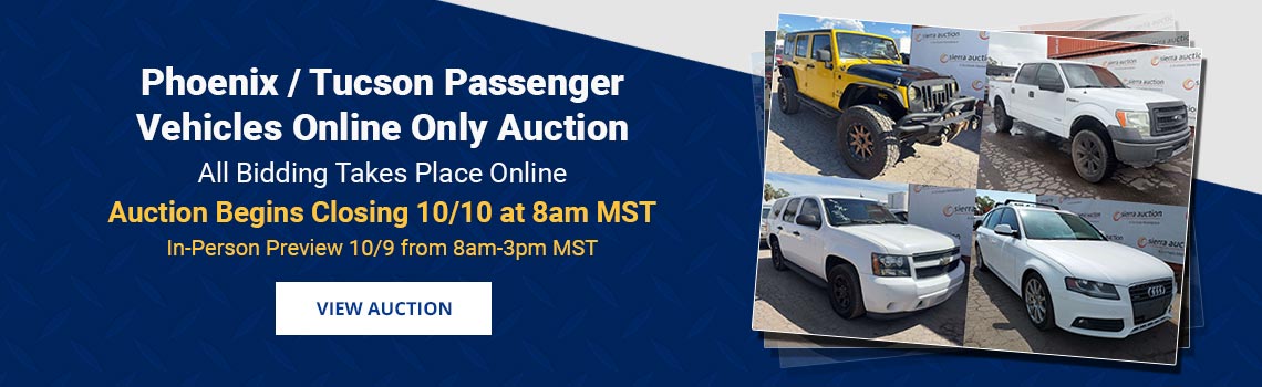 Phoenix & Tucson Passenger Vehicles Auction Begins Closing Saturday, October 10th