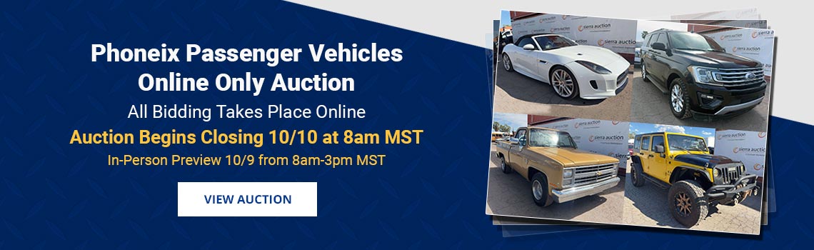 Phoenix & Tucson Passenger Vehicles Auction Begins Closing Saturday, October 10th