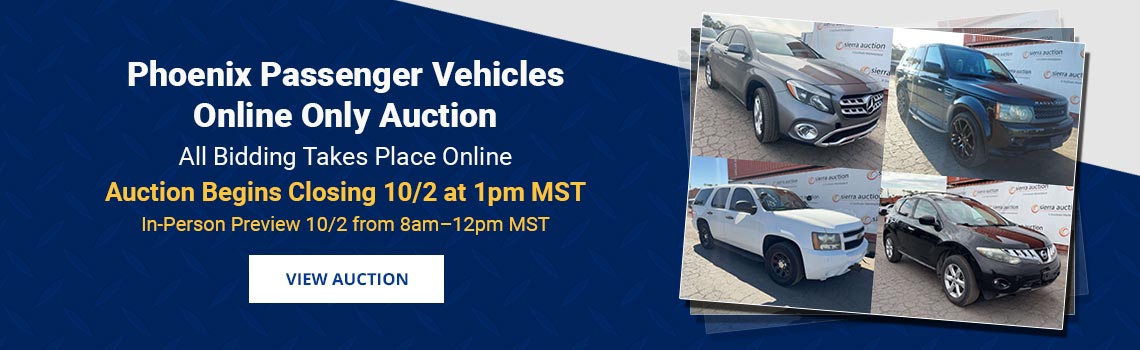 Phoenix Passenger Vehicles Auction Begins Closing Saturday, October 3rd
