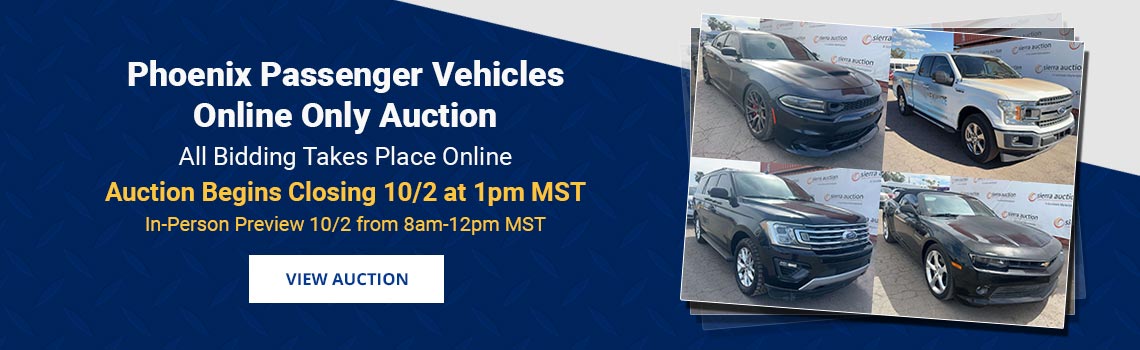 Phoenix & Tucson Passenger Vehicles Auction Begins Closing Saturday, October 10th