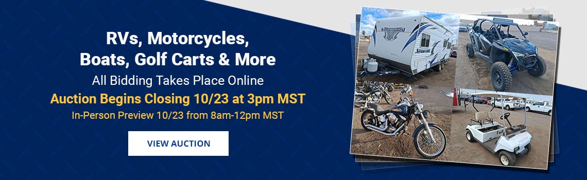 Specialty Vehicles, RVs, Motorcycles, Off-Road Vehicles Auction Begins Closing Friday, October 23rd