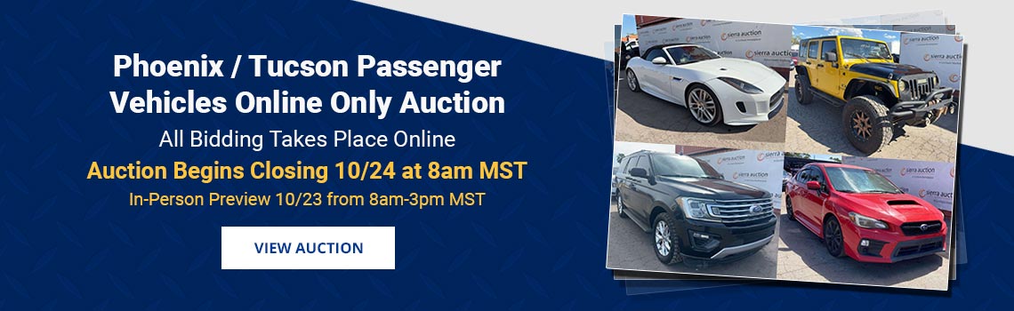 Phoenix and Tucson Passenger Vehicles Auction Begins Closing Saturday, October 24th