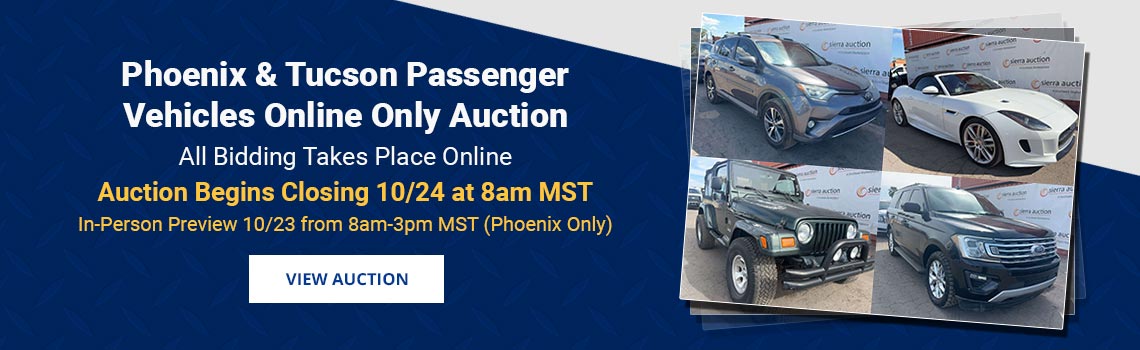 Phoenix and Tucson Passenger Vehicles Auction Begins Closing Saturday, October 24th