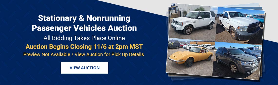 Public Nonrunning & Stationary Vehicles Auction Begins Closing Friday, November 6th