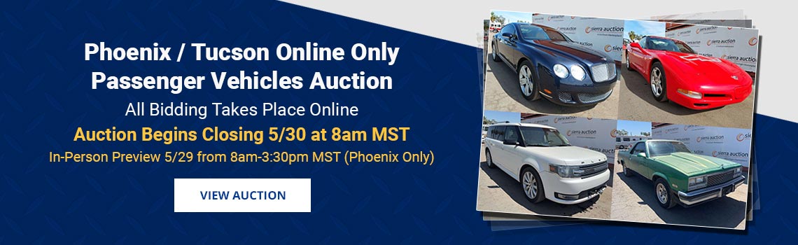 Phoenix Arizona Passenger Vehicles Auction Closing Saturday, May 30th