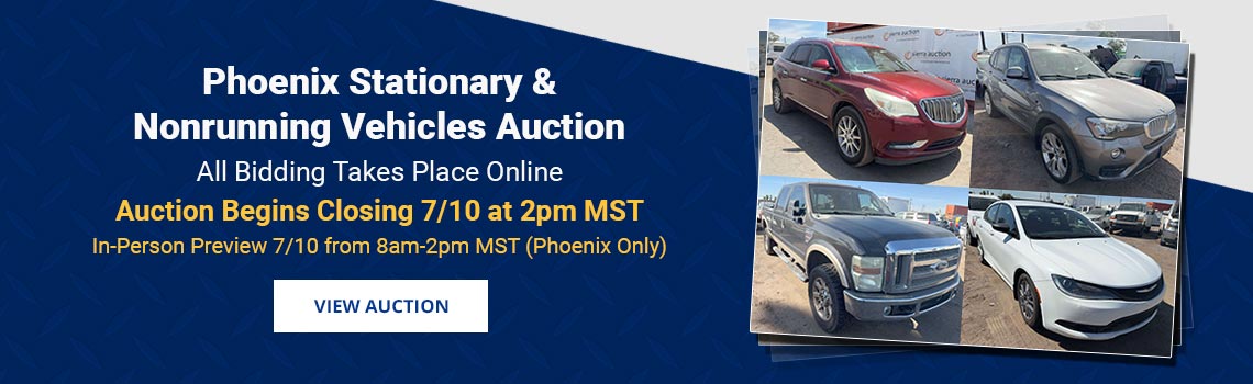 Phoenix Nonrunning and Stationary Vehicles Auction Begins Closing Friday, July 10th at 2pm MST