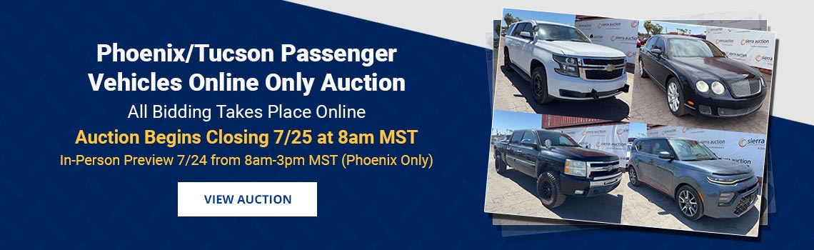 Phoenix & Tucson Arizona Passenger Vehicles Auction Closing Saturday, July 25th