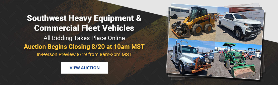 Southwest Heavy Equipment & Fleet Vehicles Auction Begins Closing Thursday, August 20th