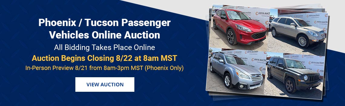 Phoenix & Tucson Passenger Vehicles Auction Begins Closing Saturday, August 22nd