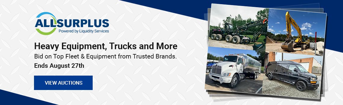 Heavy Equipment, Trucks and More on AllSurplus - Begins Closing August 27th