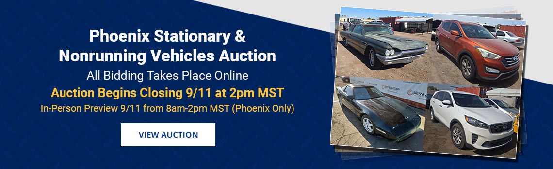 Phoenix Stationary & Nonrunning Vehicles Auction Begins Closing Friday, September 11th