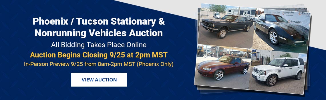 Phoenix & Tucson Stationary & Nonrunning Vehicles Auction Begins Closing Friday, September 25th