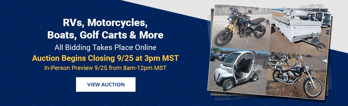 RVs, Motorcycles, Off-Road & Specialty Vehicles Auction Begins Closing Friday, September 25th