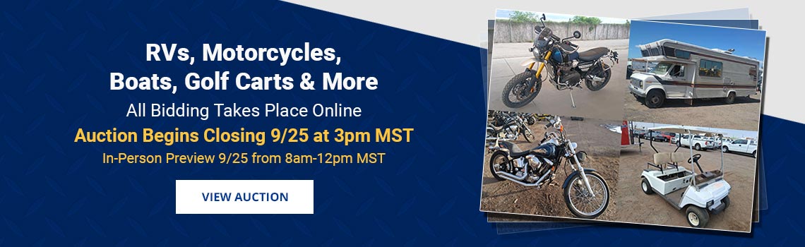 RVs, Motorcycles, Off-Road & Specialty Vehicles Auction Begins Closing Friday, September 25th